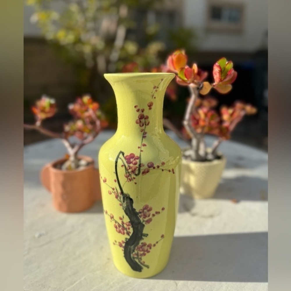 Vintage Ceramic Vase Hand Paint Plum Flower Pattern